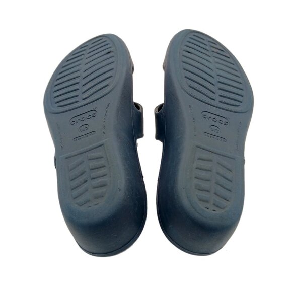 Crocs Patricia Wedge Sandals Womens 7 Navy Blue Strappy Comfort Slip On Slides - Picture 5 of 5